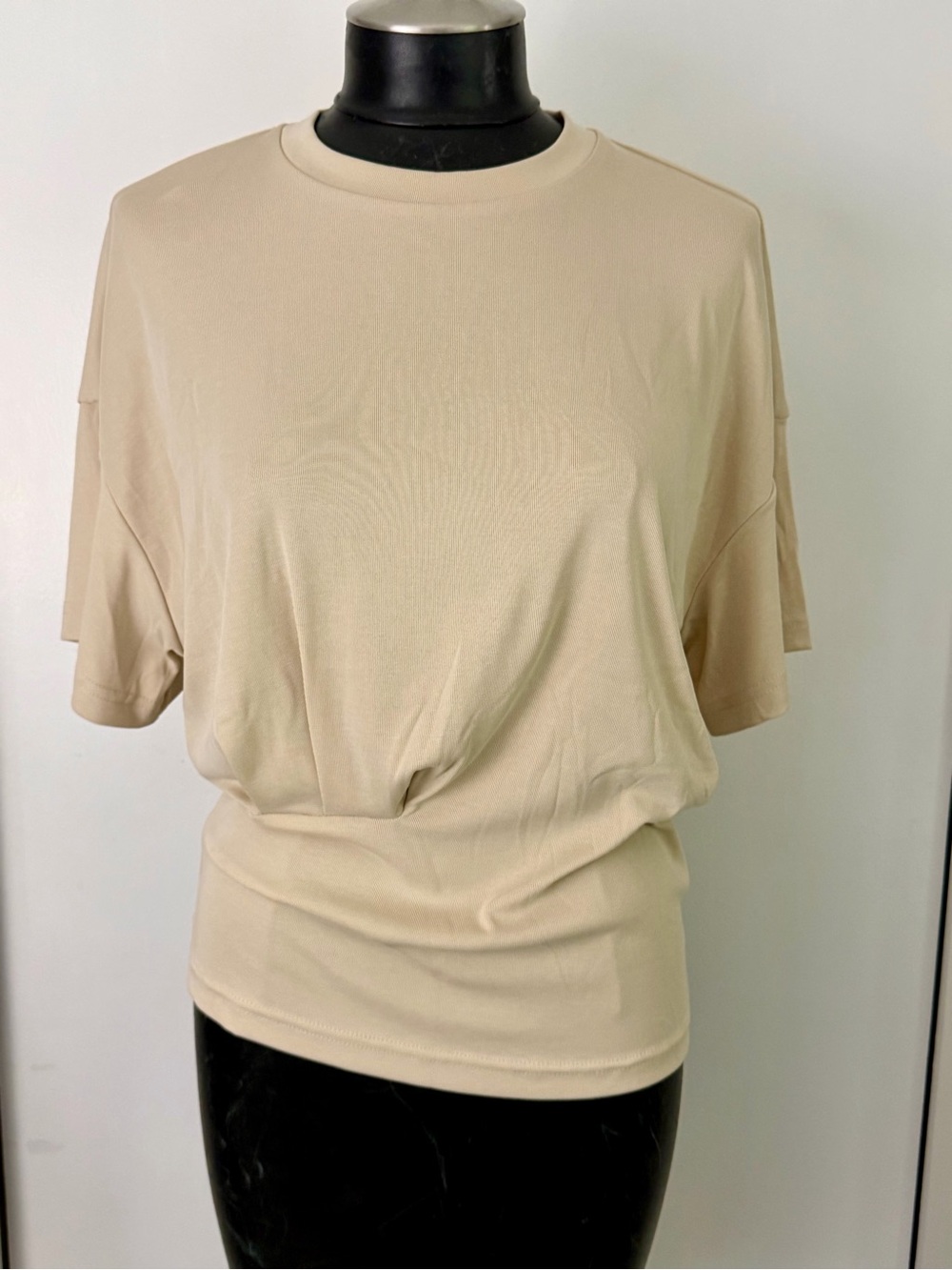 OGL Relaxed Short Sleeve Crewneck Top in Beige